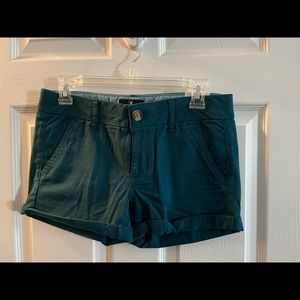 AE Khaki Midi Low Rise Stretch Shorts